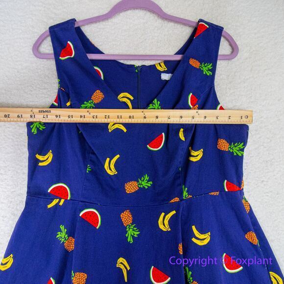 Eva Rose V-Neck Sleeveless Fit & Flare Mixed Fruit Print dress, fits like size L - Picture 6 of 12